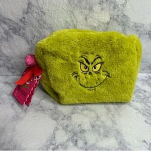 Dr. Seuss Grinch Furry Green Wash Bag With Embroidered Face & Pink Pom-Pom Tag